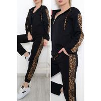 The Zipper Suit with Leopard Detail is Black - 8386.5238.