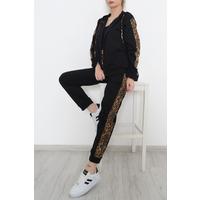 The Zipper Suit with Leopard Detail is Black - 8386.5238.