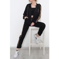 The Zipper Suit with Leopard Detail is Black - 8386.5238.