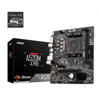 MSI A520M-A PRO DDR4 4600MHZ 1XHDMI 1XDVI 1XM.2 USB 3.2 MATX AM4 (AMD AM4 5000/4000 /3000 SERİSİ İLE UYUMLU)