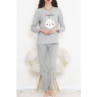 Nakışlı Fitilli Pijama Takımı Gri2 - 12519.1048.