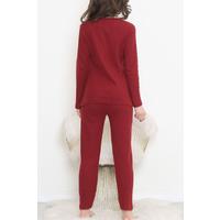 Nakışlı Fitilli Pijama Takımı Bordo2 - 12519.1048.