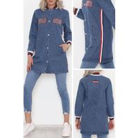 Embroidered Long Denim Jacket Blue - 1595.1367.