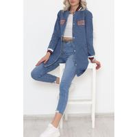Embroidered Long Denim Jacket Blue - 1595.1367.