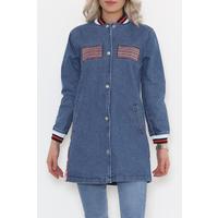Embroidered Long Denim Jacket Blue - 1595.1367.