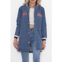 Embroidered Long Denim Jacket Blue - 1595.1367.