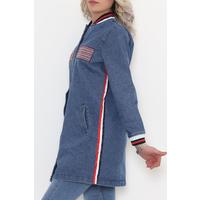 Embroidered Long Denim Jacket Blue - 1595.1367.