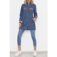 Embroidered Long Denim Jacket Blue - 1595.1367.