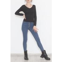 Front Back V Neck Blouse Black - 471077.1567.