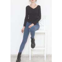 Front Back V Neck Blouse Black - 471077.1567.