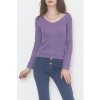 Front Back V Neck Blouse Purple - 471077.1567.
