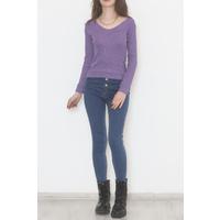 Front Back V Neck Blouse Purple - 471077.1567.