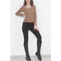 Front Back V Neck Blouse Camel - 471077.1567.