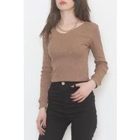 Front Back V Neck Blouse Camel - 471077.1567.