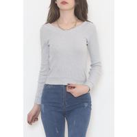 Front Back V Neck Blouse Gray - 471077.1567.