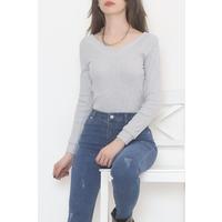 Front Back V Neck Blouse Gray - 471077.1567.