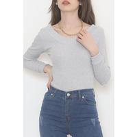 Front Back V Neck Blouse Gray - 471077.1567.