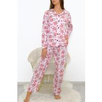 Önü Düğmeli Pijama Takımı Pudradesenli - 150.1287.