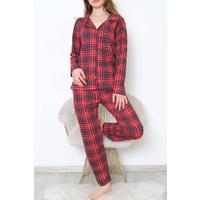 Önü Düğmeli Pijama Takımı Kırmızılaci - 150.1287.
