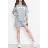 Oversize Baskılı Şortlu Takım Boyalıgri - 12629.5238.