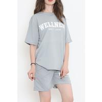Oversize Baskılı Şortlu Takım Boyalıgri - 12629.5238.