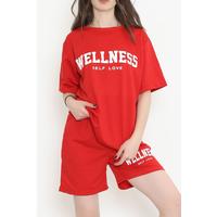 Oversize Baskılı Şortlu Takım Kırmızı - 12629.5238.