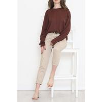 Oversize Ortadan Çımalı Bluz Kahve - 15913.1778.