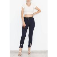 Paça Yırtmaçlı Kemerli  Pantolon Lacivert - 130.1322.