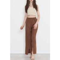 Paça Yırtmaçlı Keten Pantolon Acıkahve - 15267.1726.