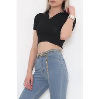 Polo Yaka Crop Bady Siyah - 11309.1567.