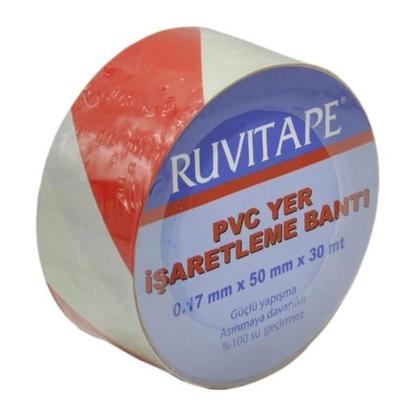 Ruvitape Yer İşaretleme Bandı Kırmızı Beyaz 50 mm 30 Metre