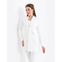 Костюм с атласным воротником и полупоясом, белый