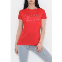 Glitter Detailed Printed T-Shirt Red - 19610.200.