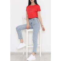 Glitter Detailed Printed T-Shirt Red - 19610.200.