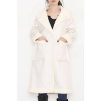 Faux Fur Leather Coat Ecru - 9097.127.