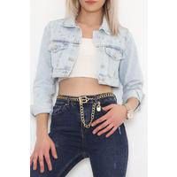Crop Jeans Jacket with Stones Ice Blue - 11455.1406.