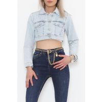 Crop Jeans Jacket with Stones Ice Blue - 11455.1406.