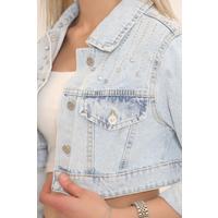 Crop Jeans Jacket with Stones Ice Blue - 11455.1406.