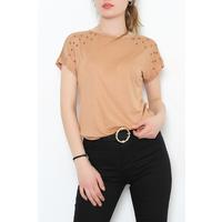 Тюльді детальді блузка Sütlükbrown - 5049.139.