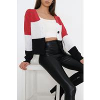 Three Color Crop Cardigan Red - 10350.1319