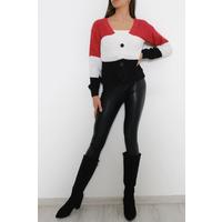 Three Color Crop Cardigan Red - 10350.1319