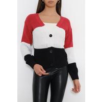 Three Color Crop Cardigan Red - 10350.1319