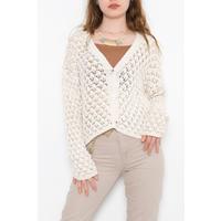 V Yaka Crop Hırka Ekru - 01630.391.