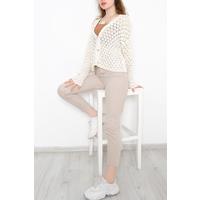 V Yaka Crop Hırka Ekru - 01630.391.