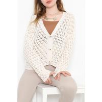 V Yaka Crop Hırka Ekru - 01630.391.
