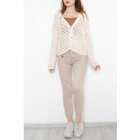 V Yaka Crop Hırka Ekru - 01630.391.