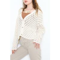 V Yaka Crop Hırka Ekru - 01630.391.