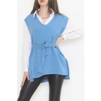 V-Neck Belted Sweater Blue - 614.1577.