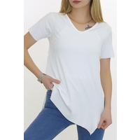 White T-Shirt with V-Neck Slits - 1998.555.
