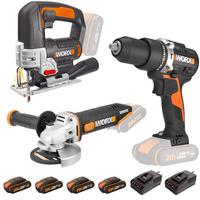 WORX WXKS4 WX352 + WX800.9 + WX543.9 + WA3601 + WA3551 20V/2Am Pro Kombo Set